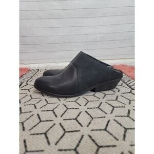 Eileen Fisher Vachetta Leather Heeled Mule Slides in Black, sz 6.5